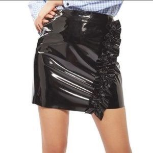 NWOT Topshop Ruffle Faux Leather Vinyl Miniskirt